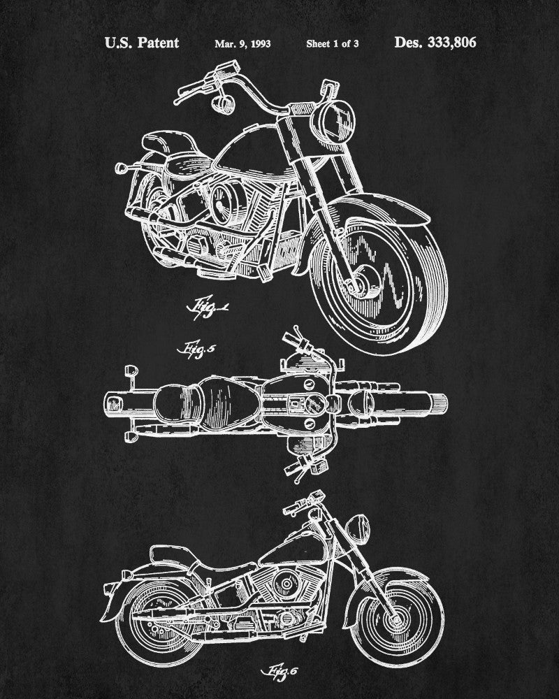 Harley Davidson Motorcycle Design Patent Print Poster - OnTrendAndFab