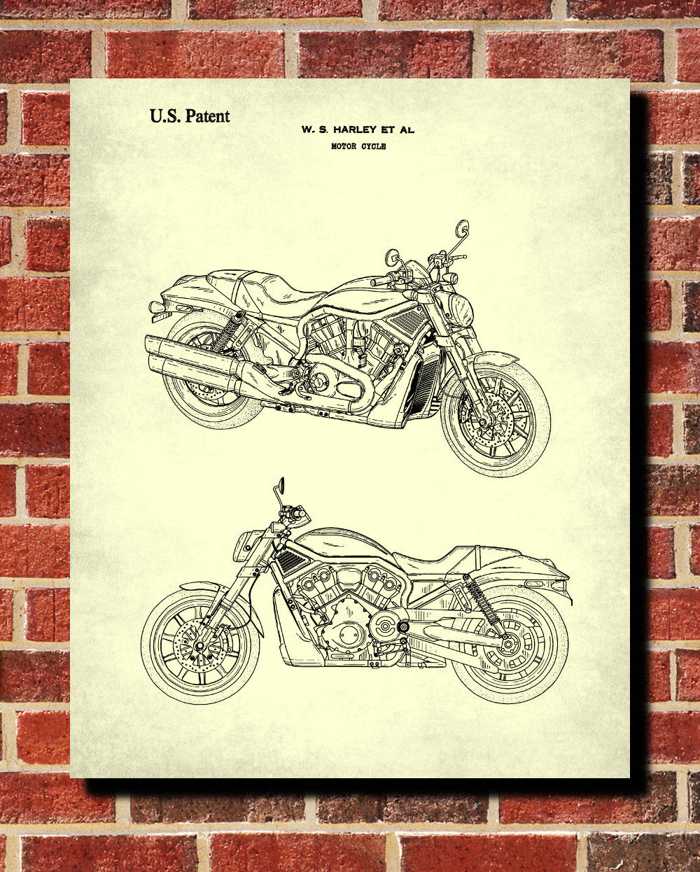 Harley Davidson Blueprint Biker Poster Motorcycle Patent Print - OnTrendAndFab