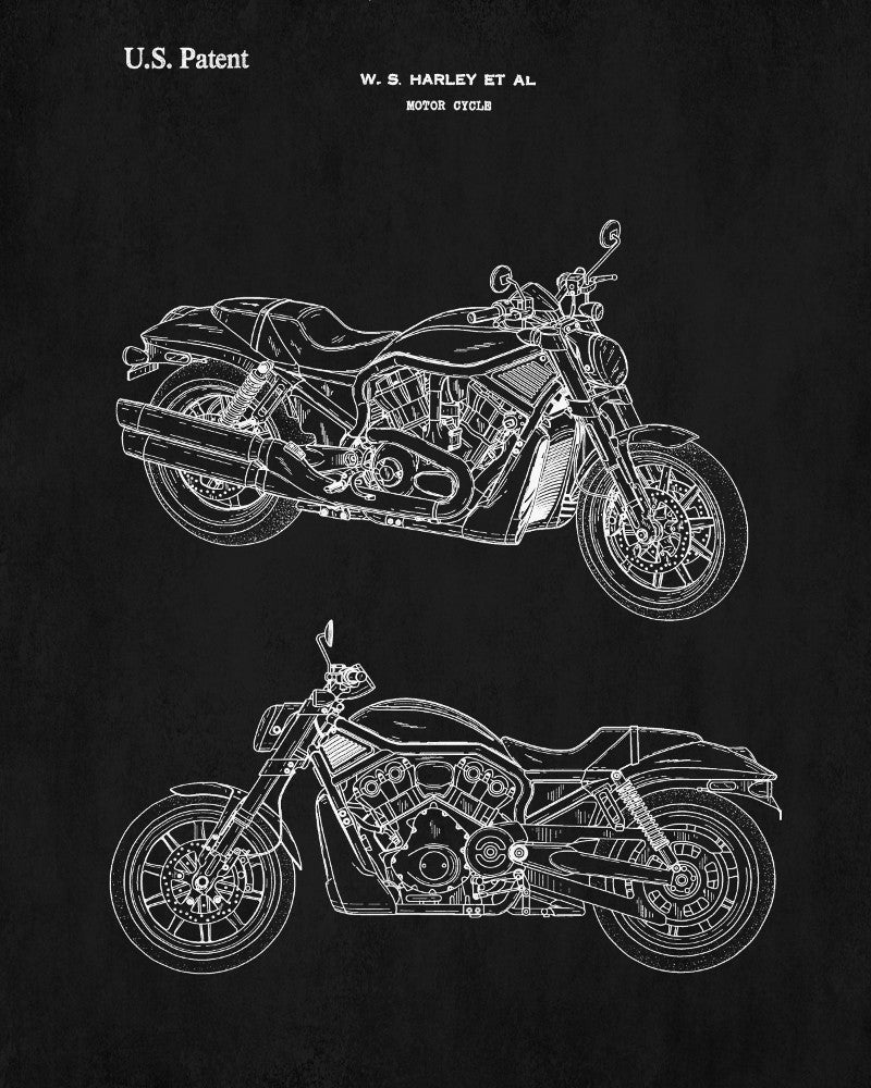 Harley Davidson Blueprint Biker Poster Motorcycle Patent Print - OnTrendAndFab