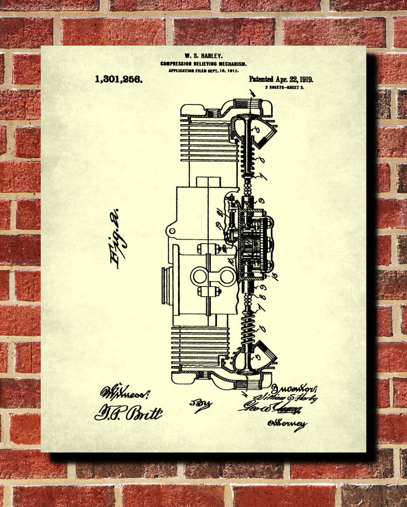 Harley Davidson Motorcycle Design Patent Print Biker Poster - OnTrendAndFab