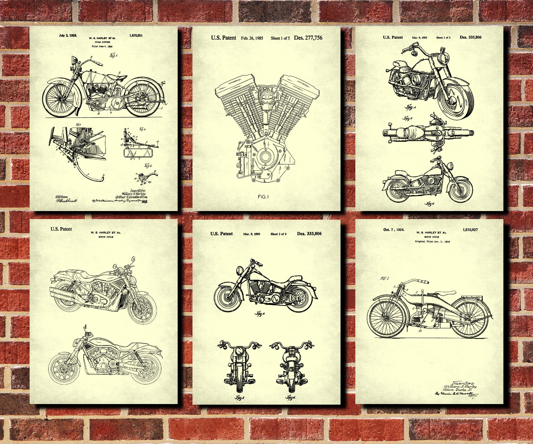 Harley Davidson Patent Prints Set 6 Motorcycle Art Posters