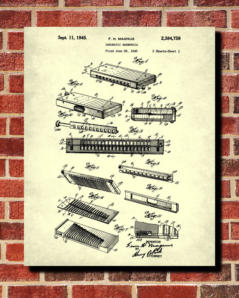 Harmonica Patent Print Musical Instrument Poster Music Wall Art - OnTrendAndFab