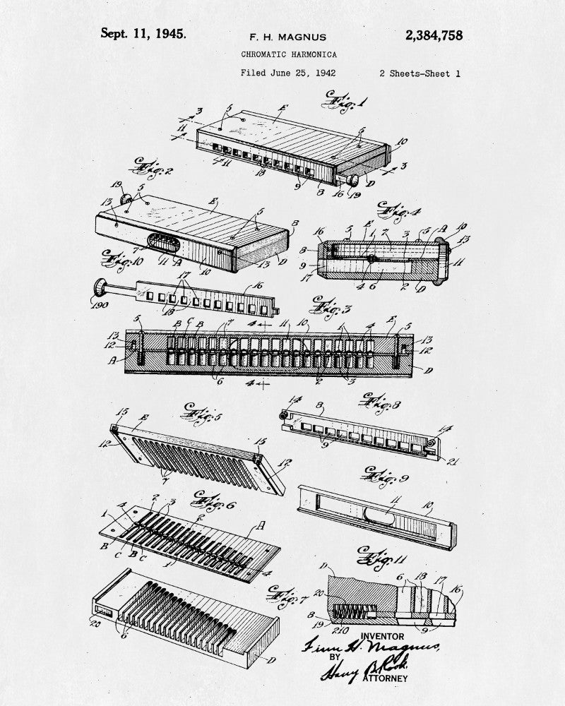 Harmonica Patent Print Musical Instrument Poster Music Wall Art - OnTrendAndFab