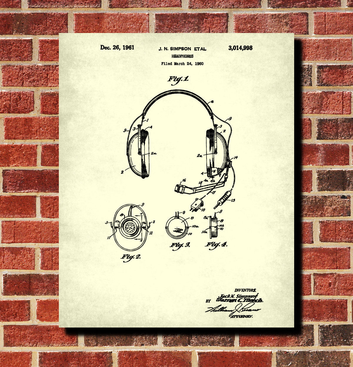 Headphones Patent Print Mic Set Communications Gear Poster