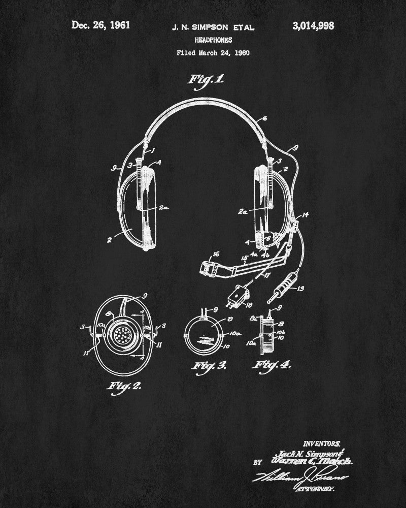 Headphones Patent Print Mic Set Communications Gear Poster