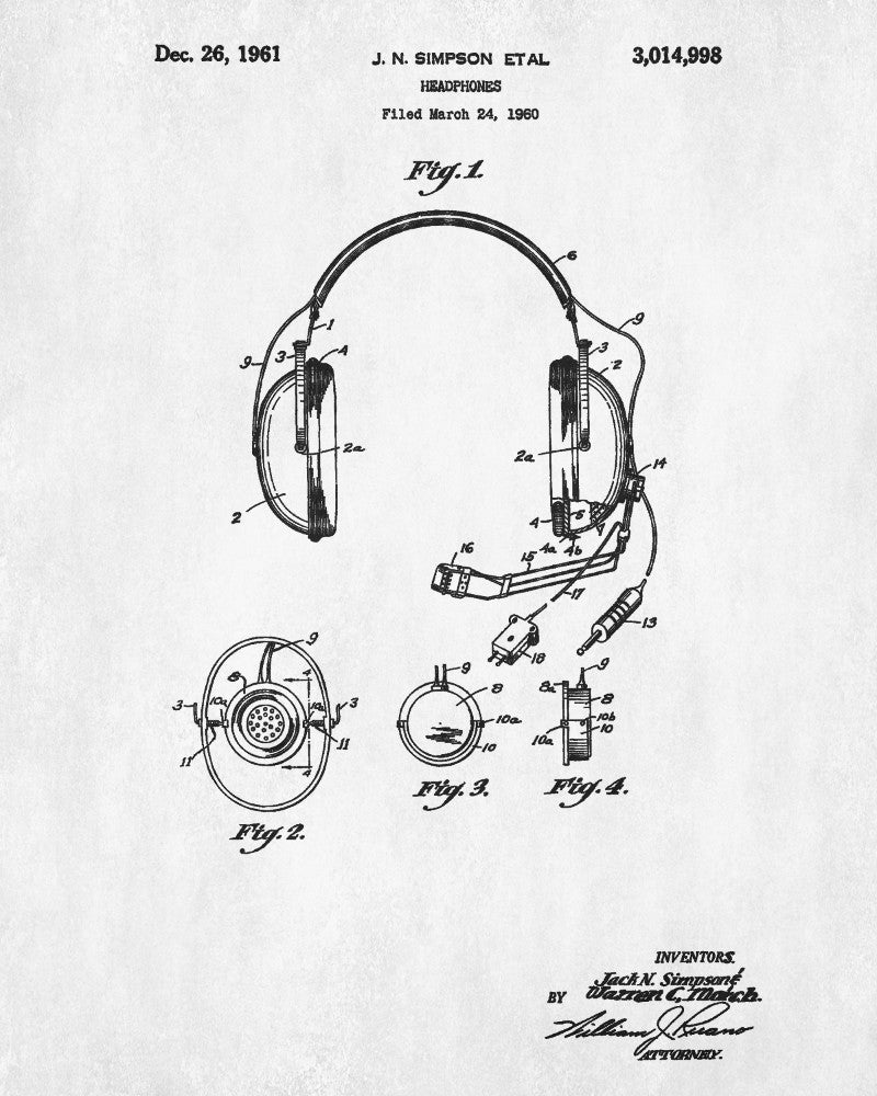 Headphones Patent Print Mic Set Communications Gear Poster