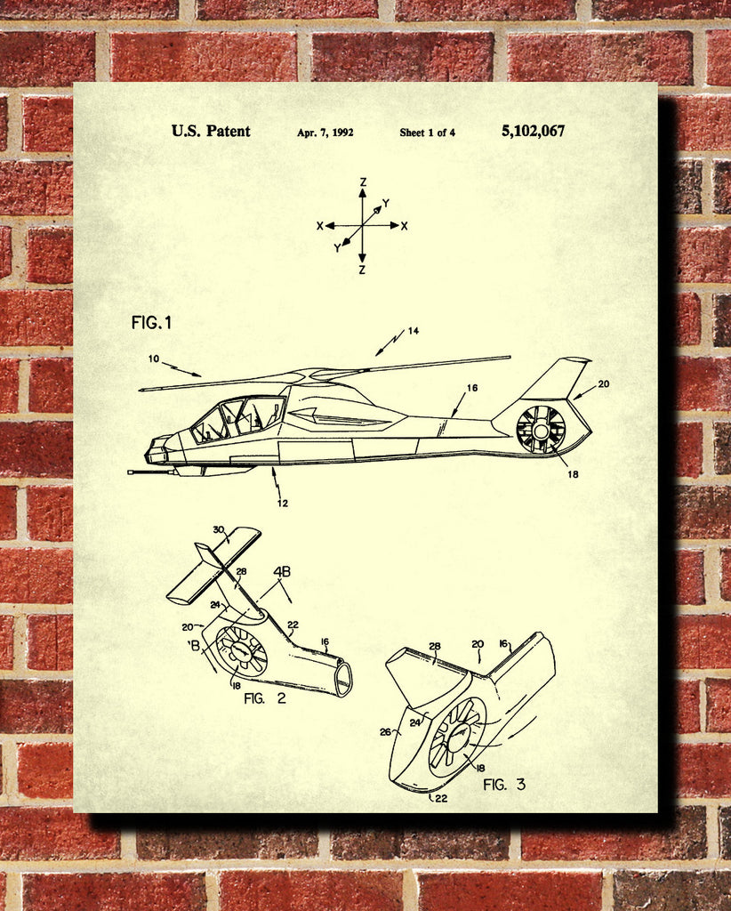 Helicopter Patent Print Military Pilot Blueprint Flying Poster - OnTrendAndFab