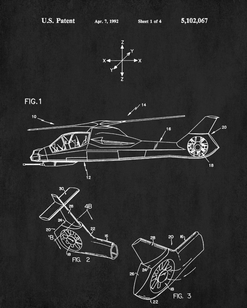 Helicopter Patent Print Military Pilot Blueprint Flying Poster - OnTrendAndFab