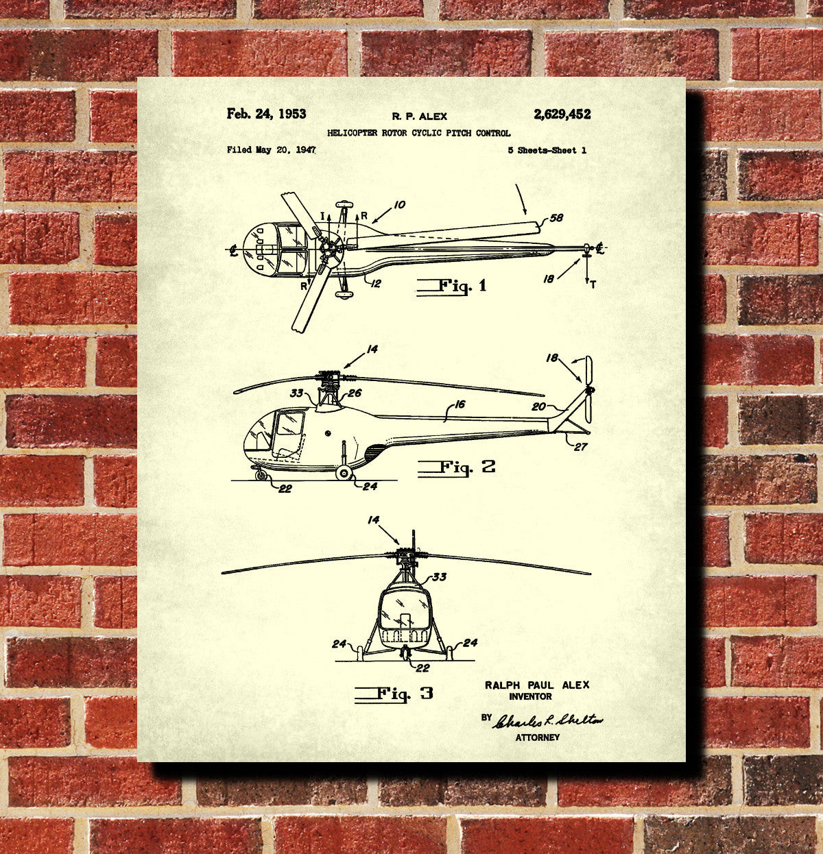Helicopter Patent Print Pilot Blueprint Flying Poster