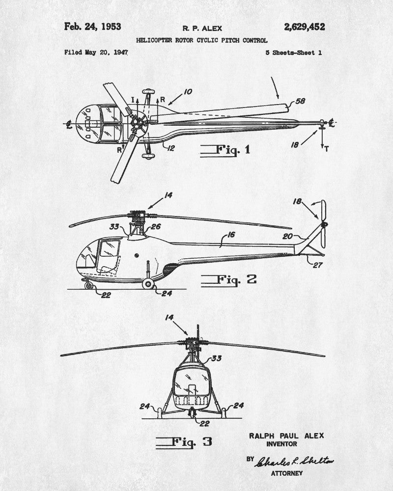 Helicopter Patent Print Pilot Blueprint Flying Poster