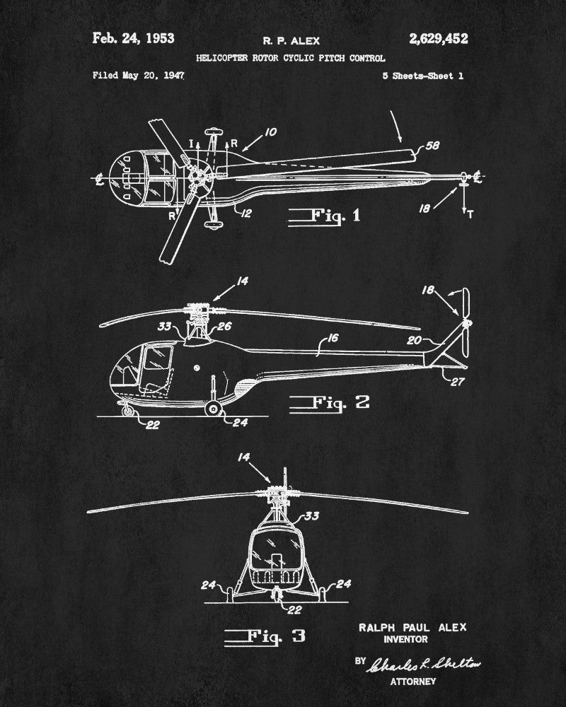 Helicopter Patent Print Pilot Blueprint Flying Poster