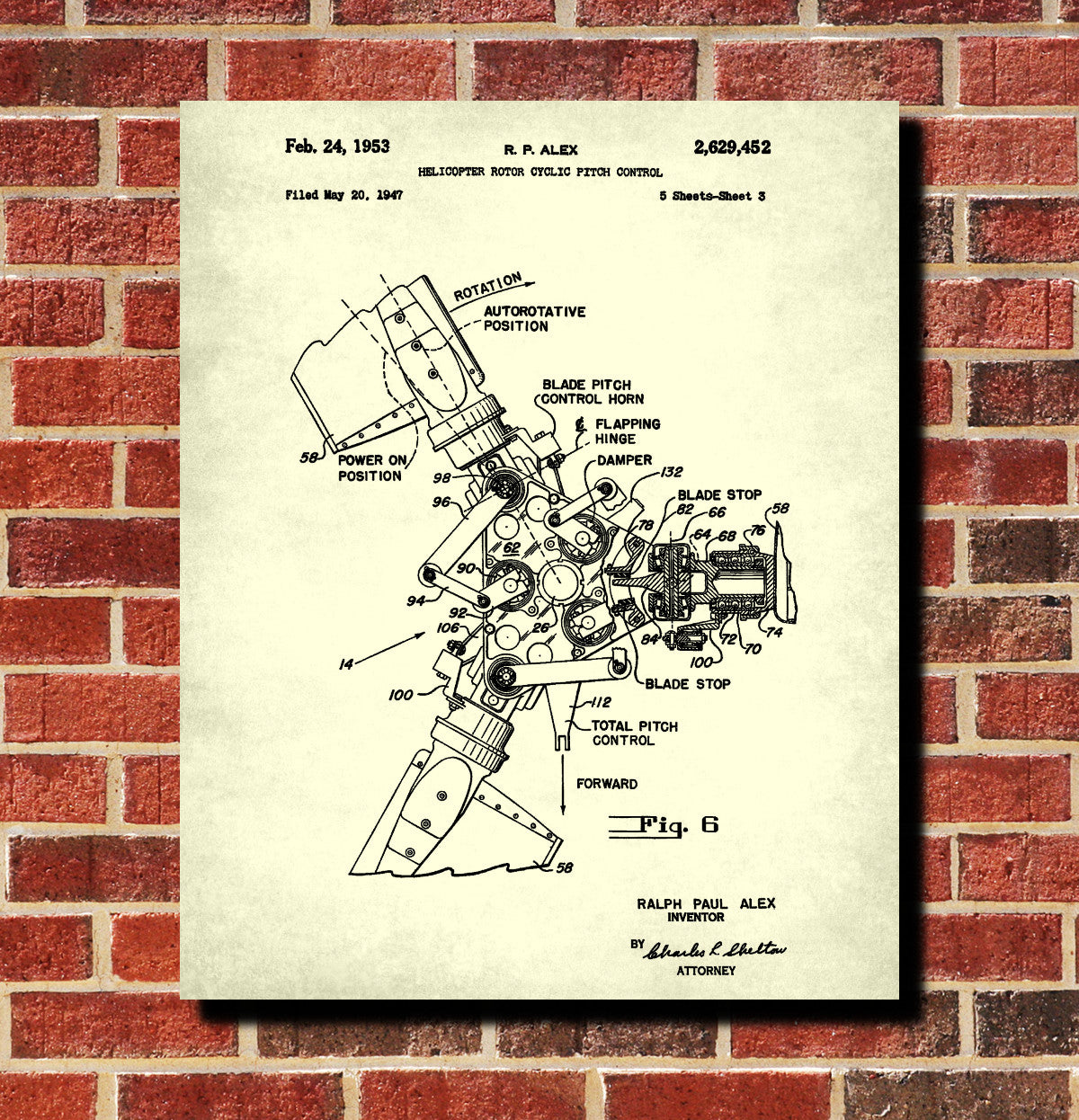 Helicopter Rotor Patent Print Pilot Blueprint Flying Poster