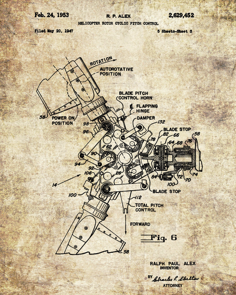 Helicopter Rotor Patent Print Pilot Blueprint Flying Poster