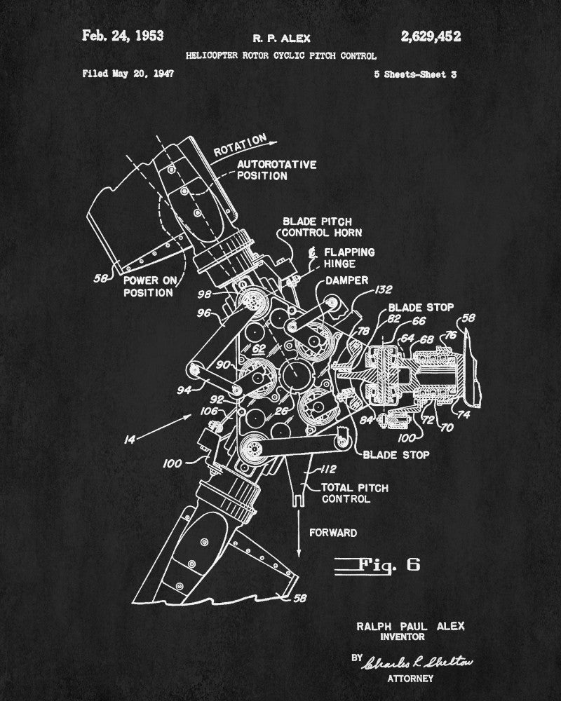 Helicopter Rotor Patent Print Pilot Blueprint Flying Poster
