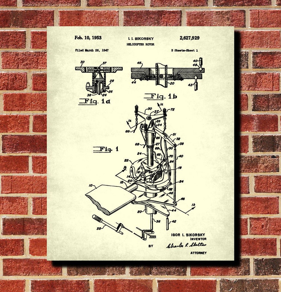 Helicopter Rotor Patent Print Pilot Blueprint Flying Poster