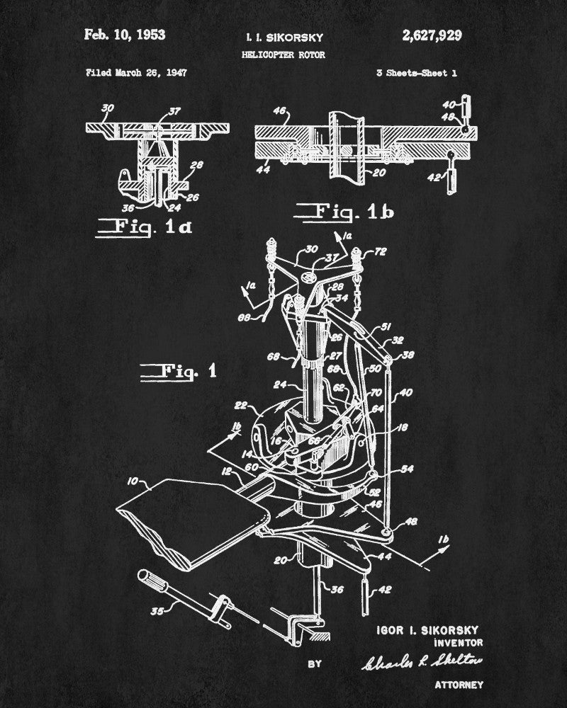 Helicopter Rotor Patent Print Pilot Blueprint Flying Poster