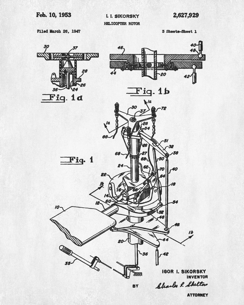 Helicopter Rotor Patent Print Pilot Blueprint Flying Poster