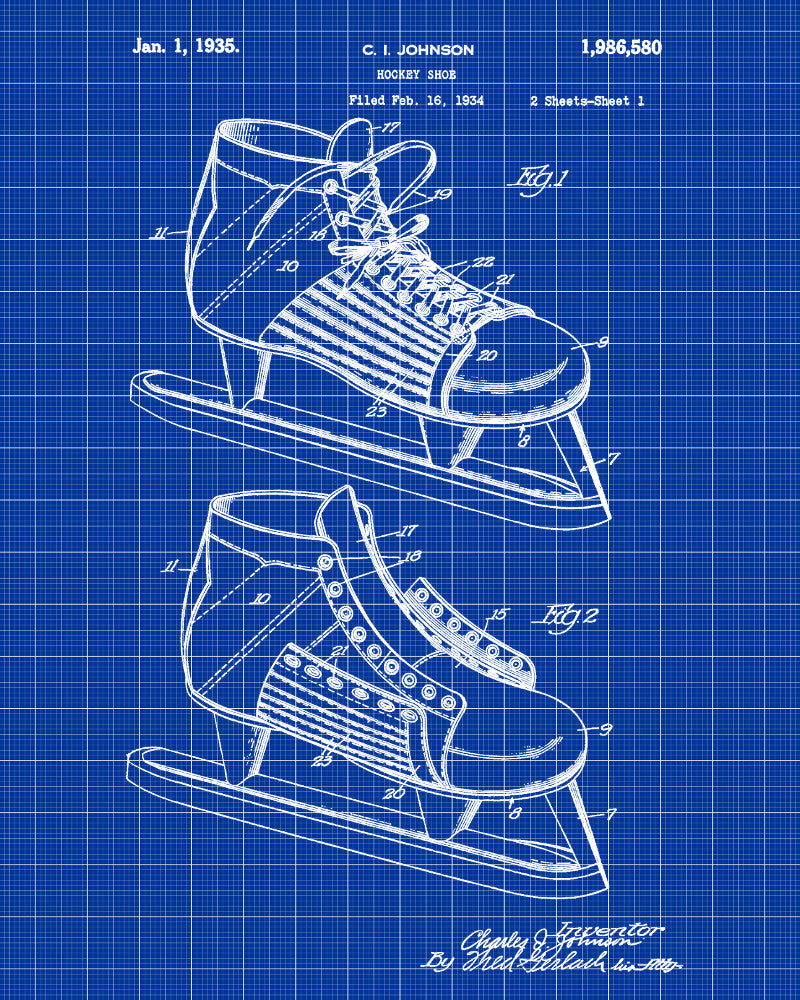 Ice Hockey Skate Boot Patent Print Sports Wall Art