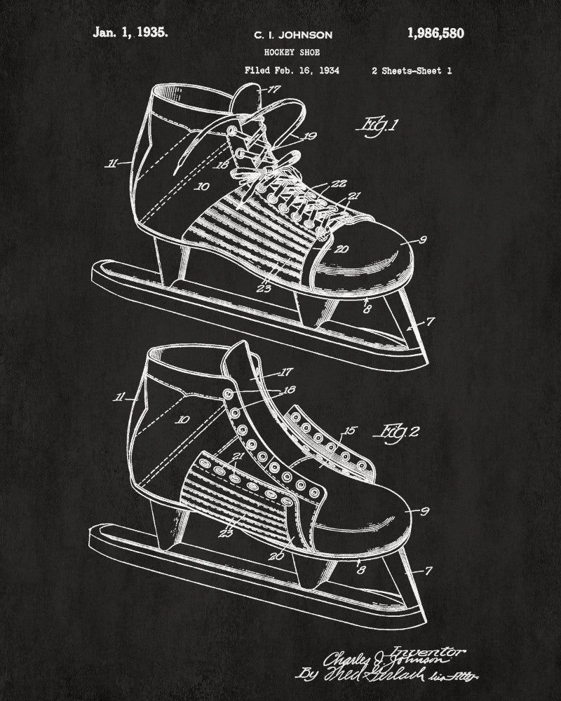 Ice Hockey Skate Boot Patent Print Sports Wall Art