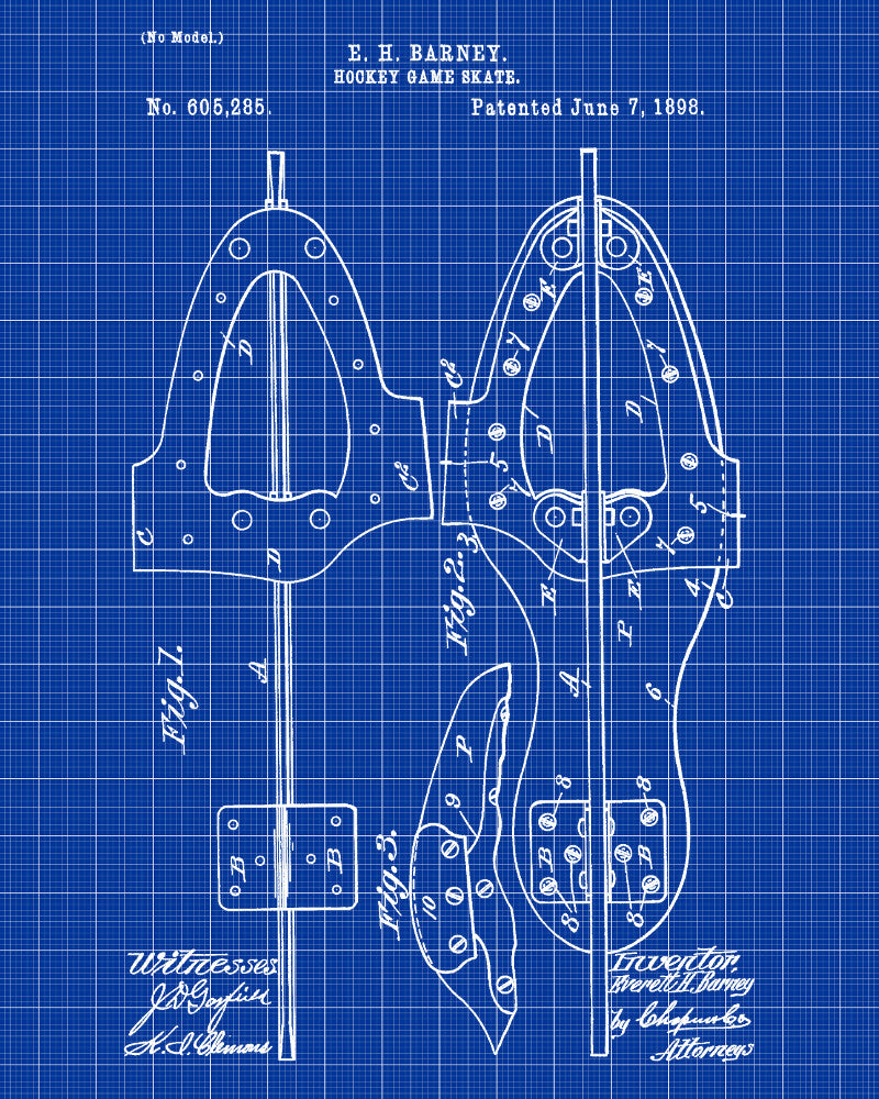 Ice Hockey Skate Boot Patent Print Sports Poster