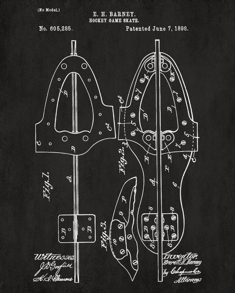 Ice Hockey Skate Boot Patent Print Sports Poster