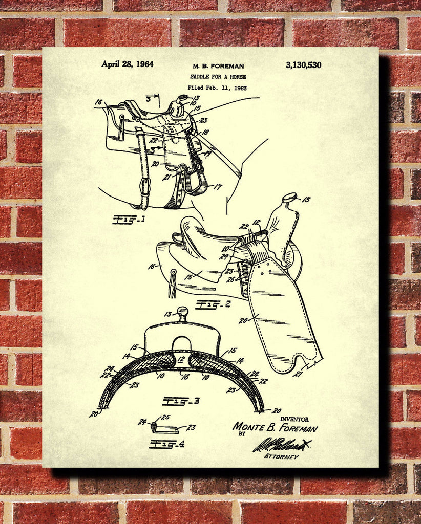 Saddle Patent Print Horse Poster Equestrian Blueprint - OnTrendAndFab