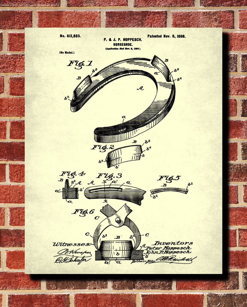 Horse Shoe Patent Print Riding Blueprint Equestrian Art Poster - OnTrendAndFab
