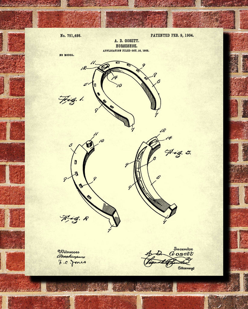Horse Shoes Patent Print Equestrian Blueprint Riding Art Poster - OnTrendAndFab