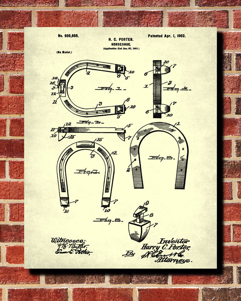 Horse Shoe Blueprint Equestrian Patent Print Riding Art Poster - OnTrendAndFab