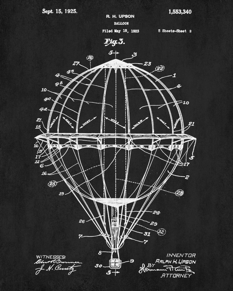 Hot Air Balloon Patent Print Flying Blueprint Aviation Poster - OnTrendAndFab