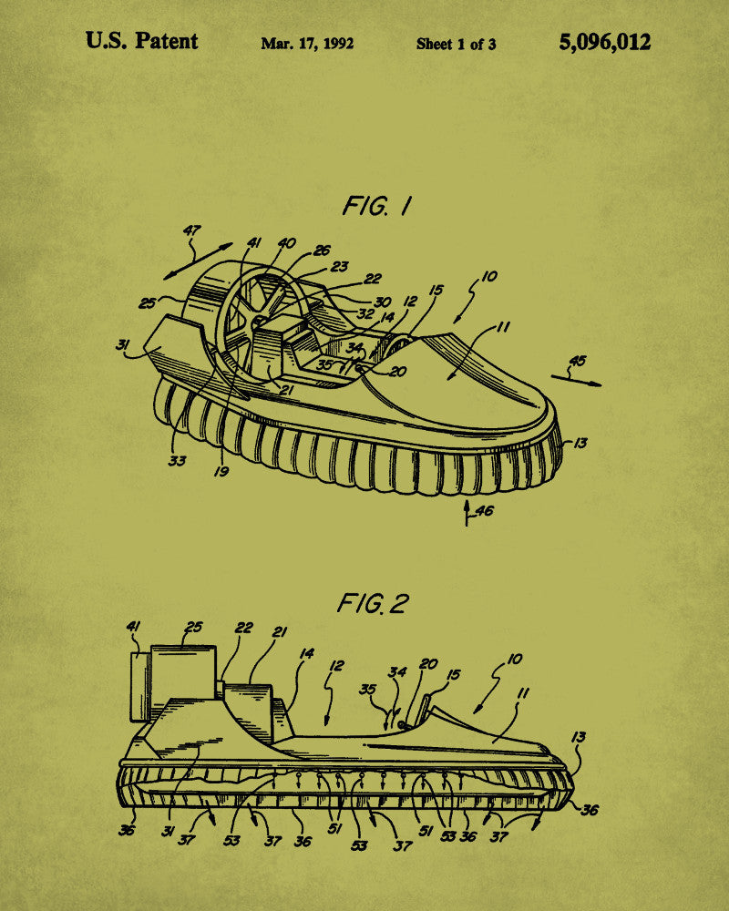 Hovercraft Patent Print Engineering Poster Man Cave Wall Art - OnTrendAndFab
