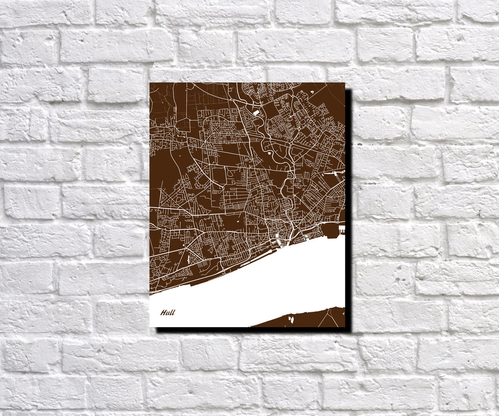 Hull, England City Street Map Print Feature Wall Art Poster