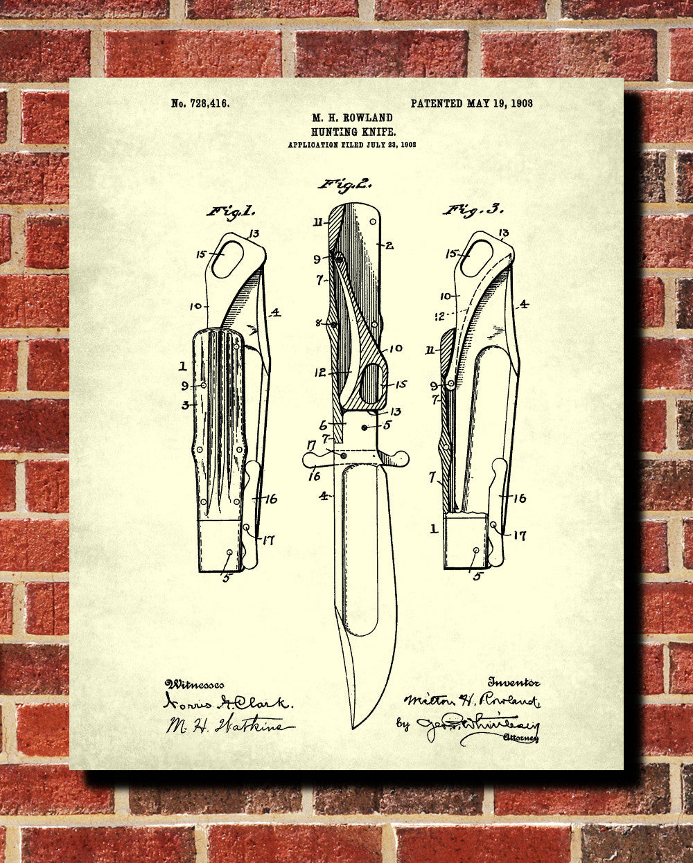 Hunting Knife Patent Print Outdoors Blueprint Survival Poster - OnTrendAndFab