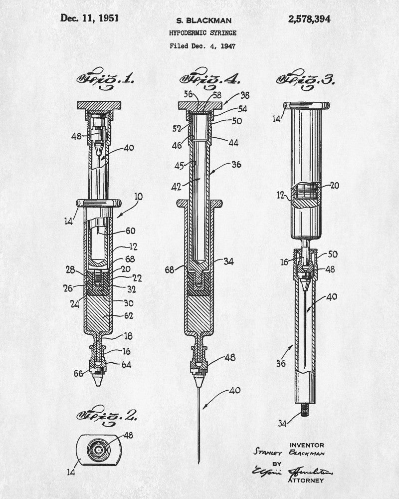 Hypodermic Syringe Patent Print Medical Blueprint Nurse Poster - OnTrendAndFab