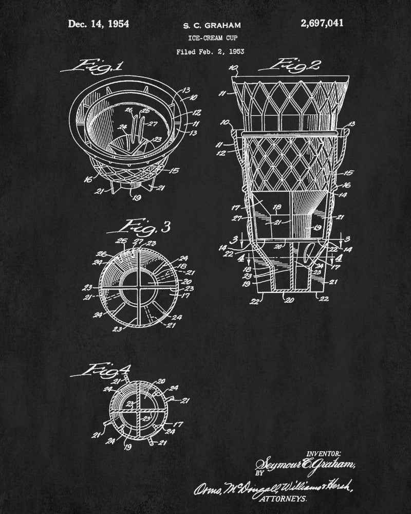 Ice Cream Cups Patent Print Kitchen Wall Art Blueprint Cafe Poster - OnTrendAndFab