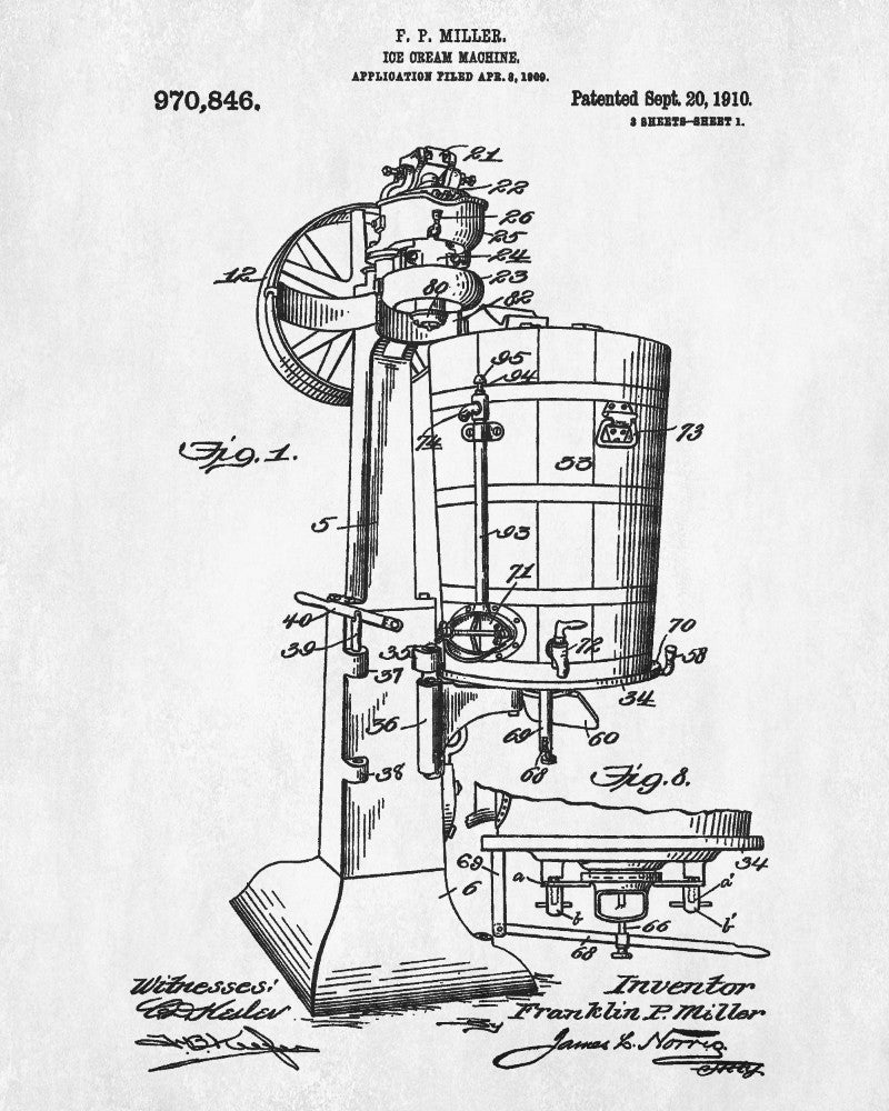 Ice Cream Machine Patent Print Kitchen Wall Art Blueprint Cafe Poster ...
