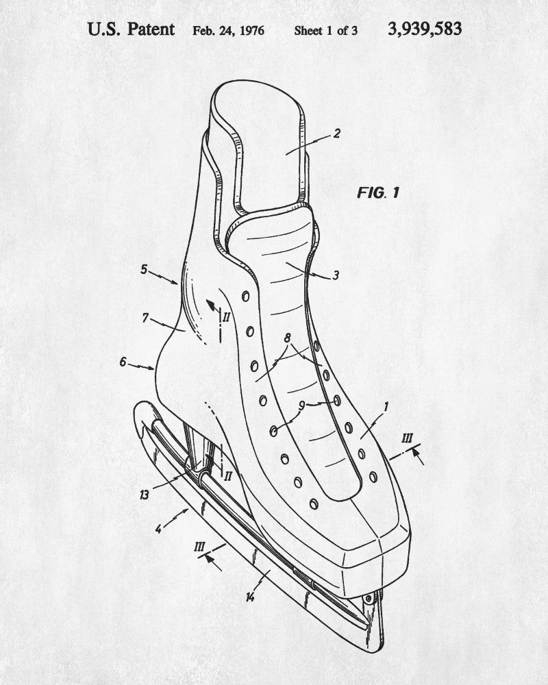 Ice Hockey Poster Skate Boot Patent Print Sports Blueprint