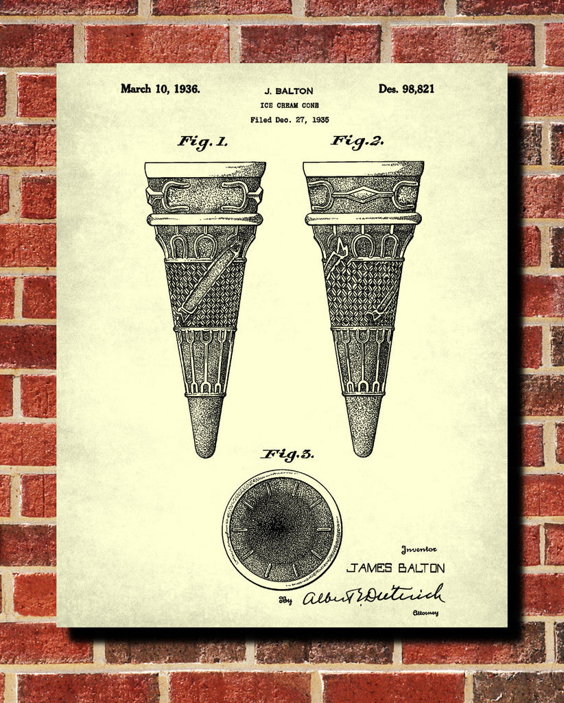 Ice Cream Cone Patent Print Kitchen Wall Art Blueprint Cafe Poster - OnTrendAndFab