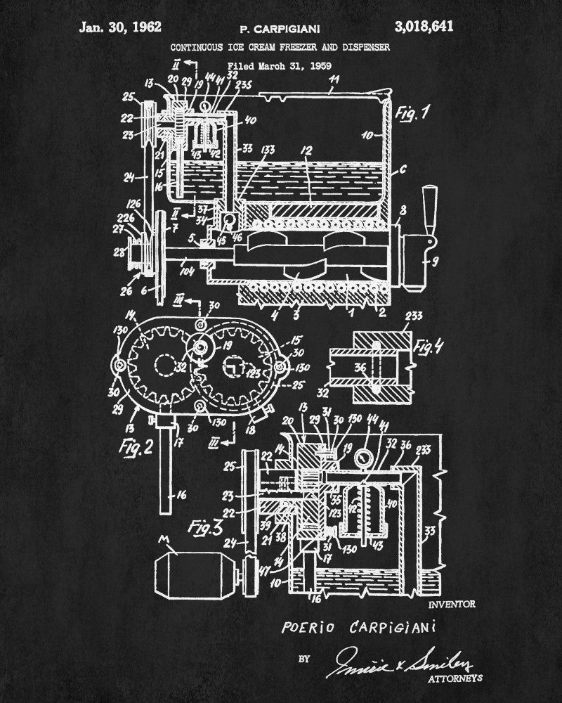 Ice Cream Machine Patent Print Cafe Poster Kitchen Wall Art Blueprint - OnTrendAndFab