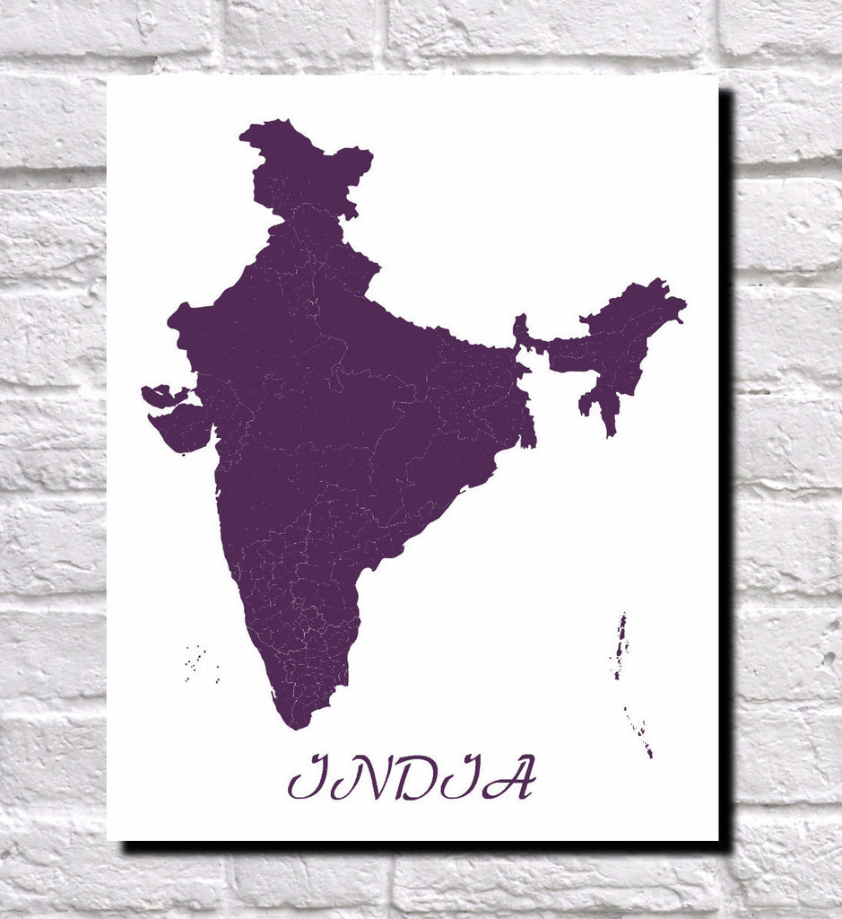 Indian Map Print Outline Wall Map of India