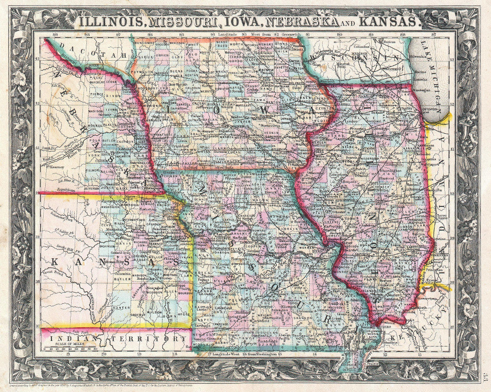 Iowa and Missouri Map Print Vintage Poster USA State Old Map as Art - OnTrendAndFab