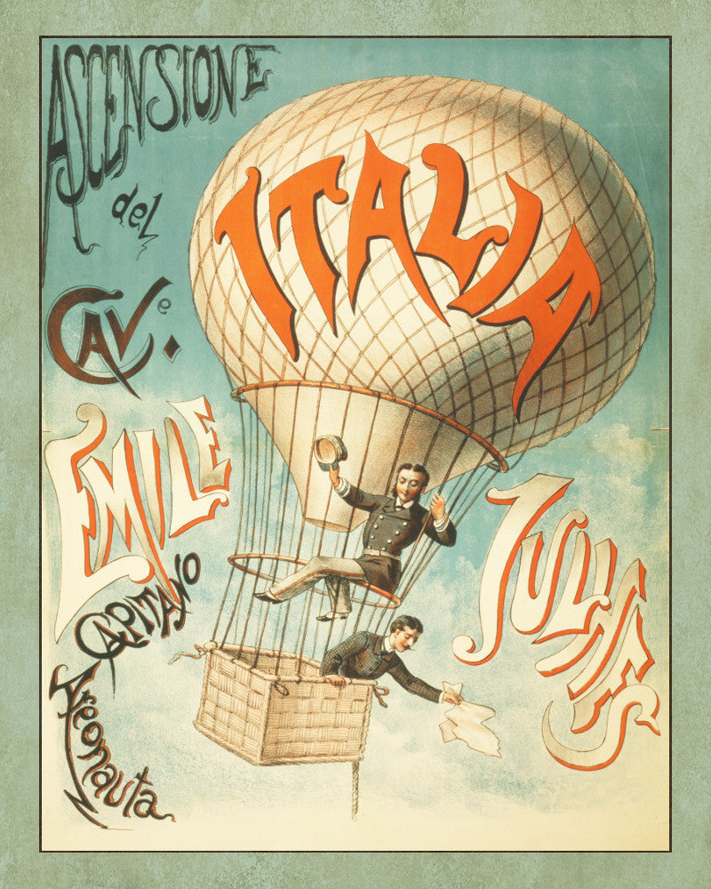 Italian Ballooning Print Vintage Travel Poster Art