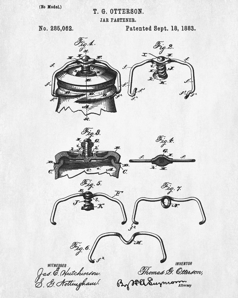 Jar Fastener Patent Print Cafe Blueprint Kitchen Poster - OnTrendAndFab