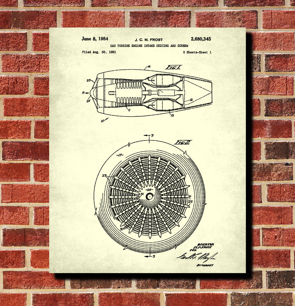 Jet Engine Blueprint Aircraft Patent Print Airplane Poster