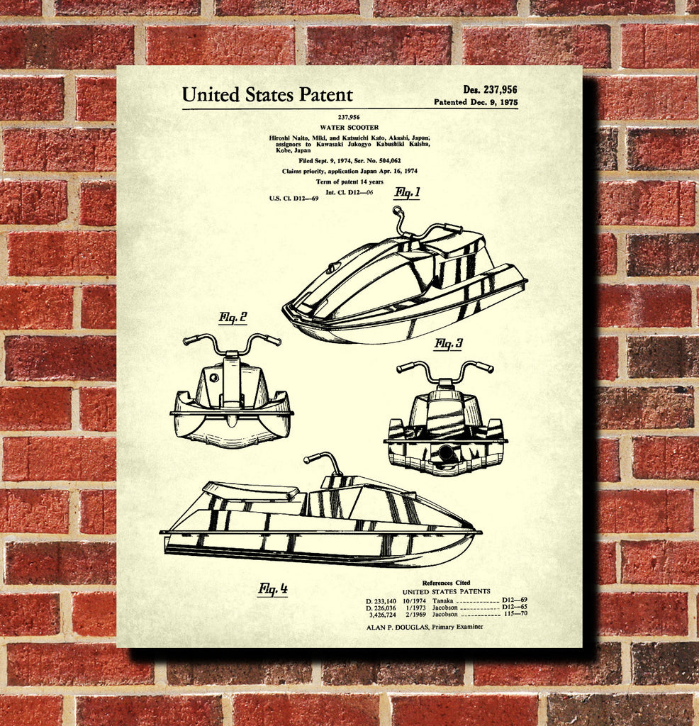 Jet Ski Patent Print Nautical Blueprint Sailing Poster