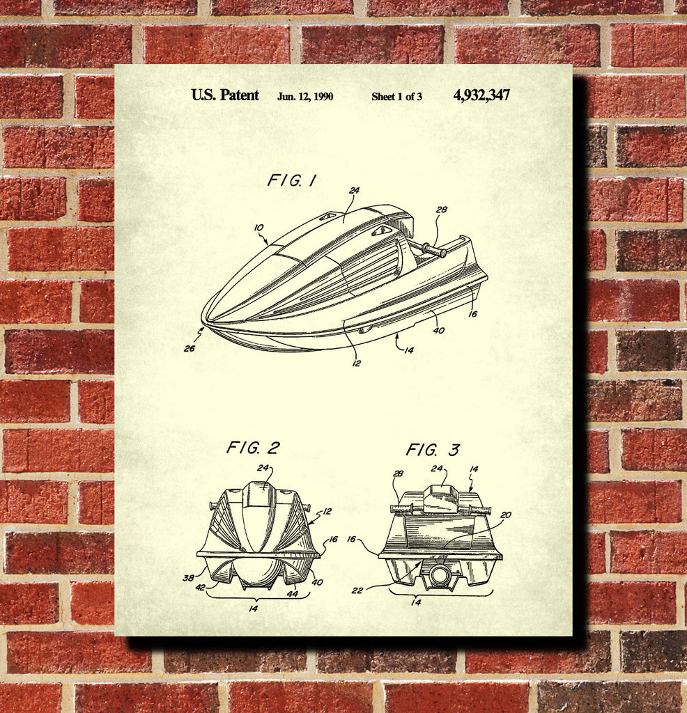 Jet Ski Patent Print Nautical Blueprint Water Sports Poster