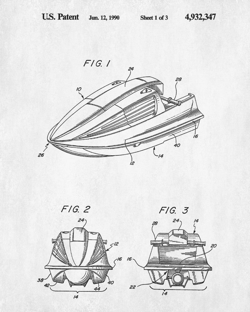 Jet Ski Patent Print Nautical Blueprint Water Sports Poster