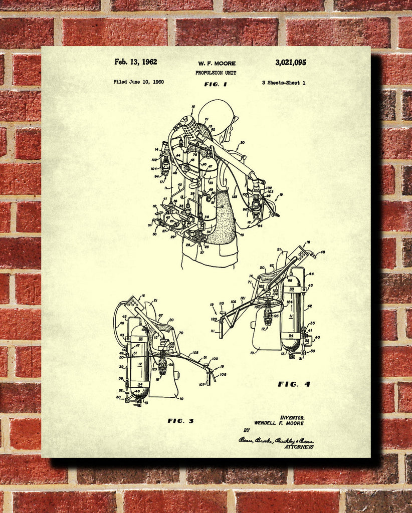 Jet Pack Blueprint Jetpack Patent Print Flying Wall Art Poster - OnTrendAndFab