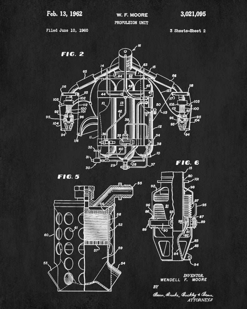 Jetpack Blueprint Jet Pack Patent Print Flying Wall Art Poster - OnTrendAndFab