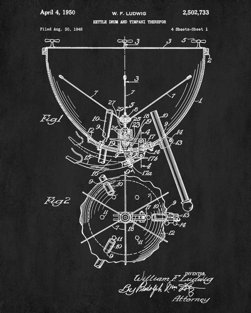 Kettledrum Patent Print Orchestra Musical Instrument Wall Art Poster